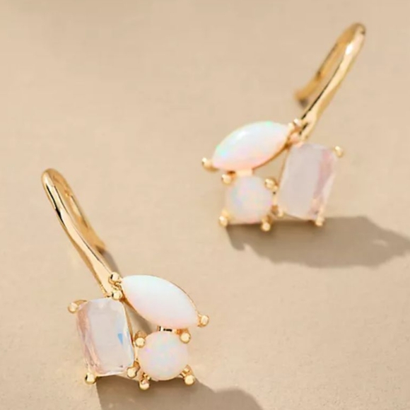 Anthropologie Jewelry - Anthropologie Cluster Crystal Earrings in Opalite Ivory, Gold